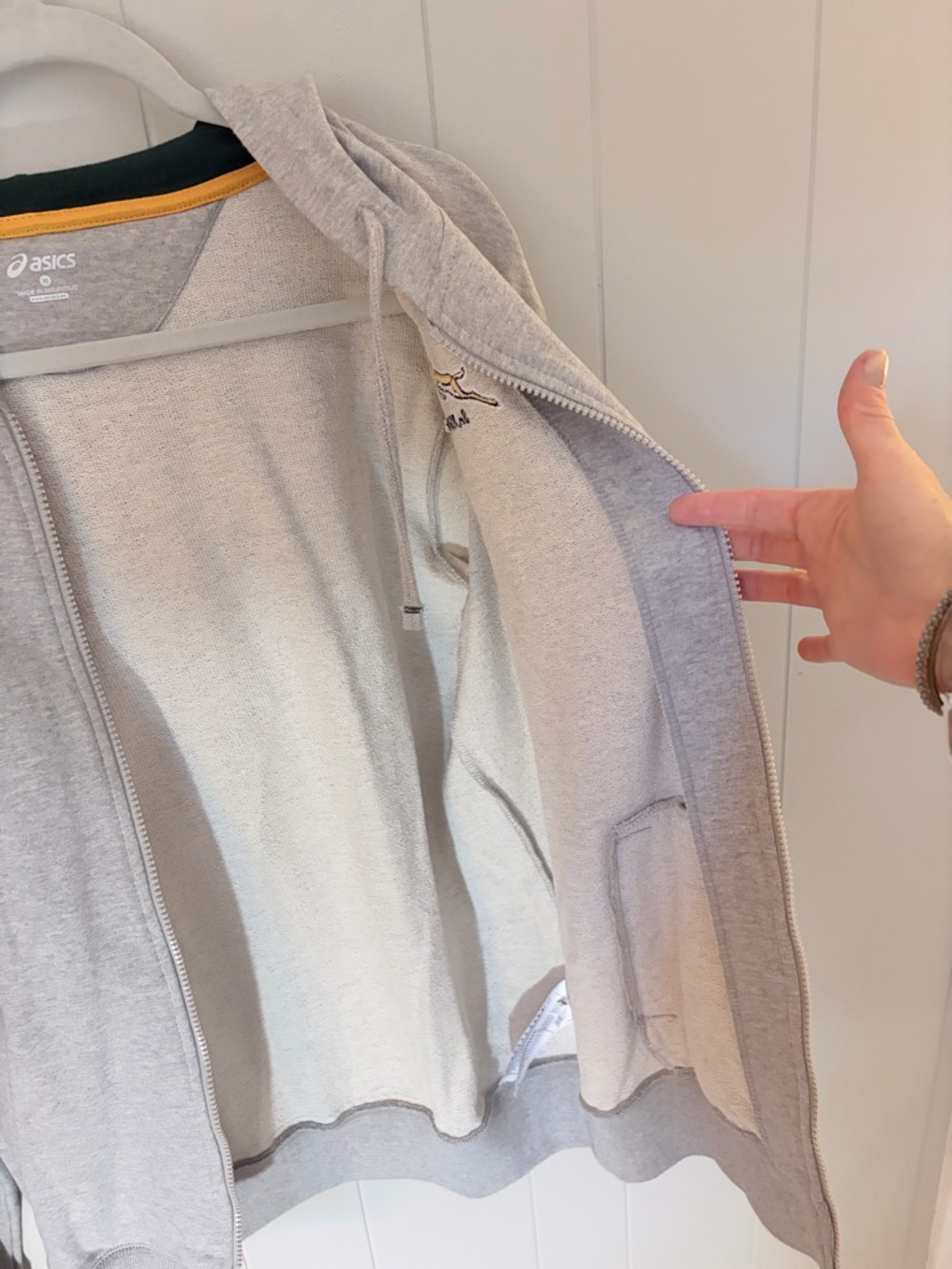 Asics SA Rugby Light Gray Zip Hoodie Embroidered Logos South Africa Springboks M - Picture 9 of 10